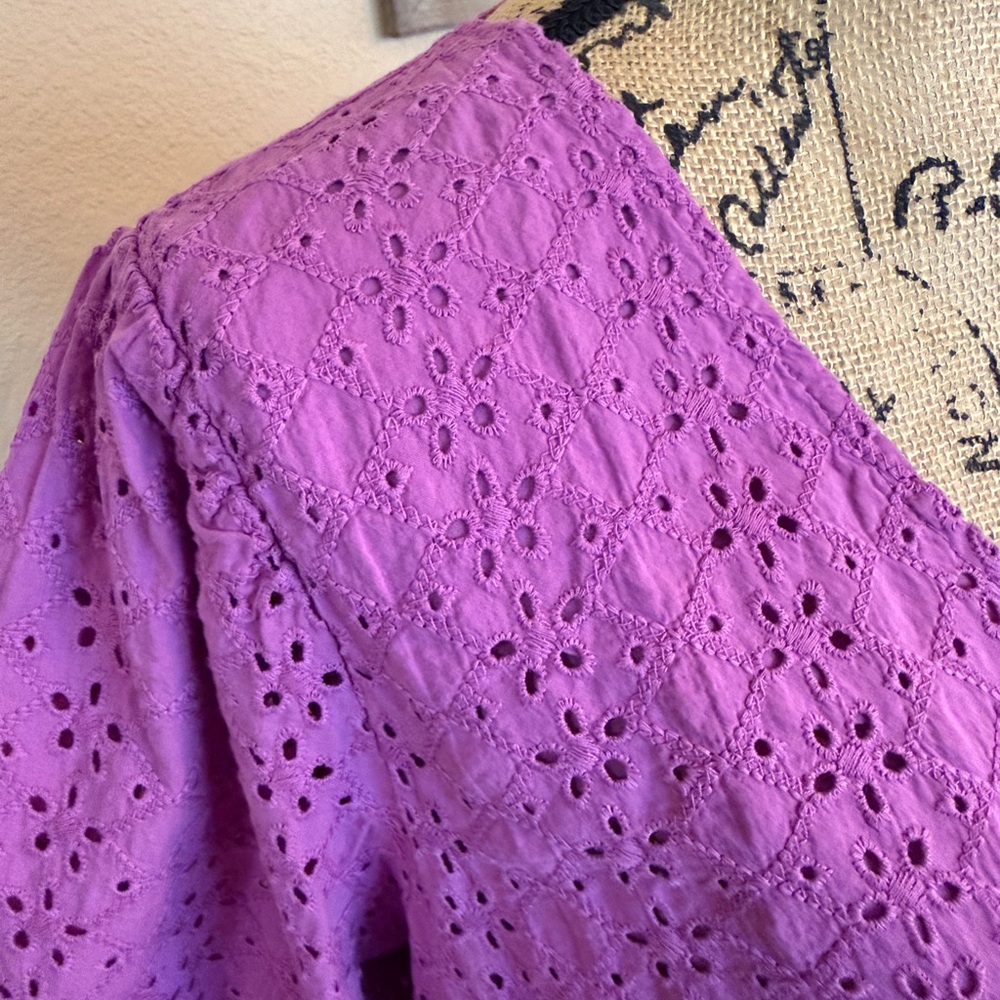 Draper James Purple Eyelet V-Neck Blouse - Picture 3 of 14